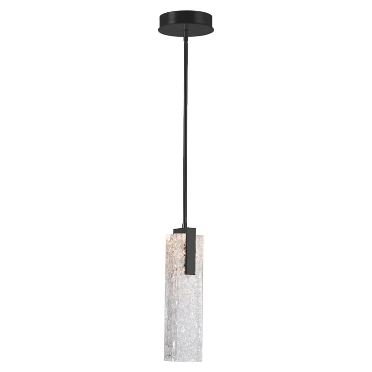 Modern Glacier Matte Black LED Island Pendant with Artisan Glass