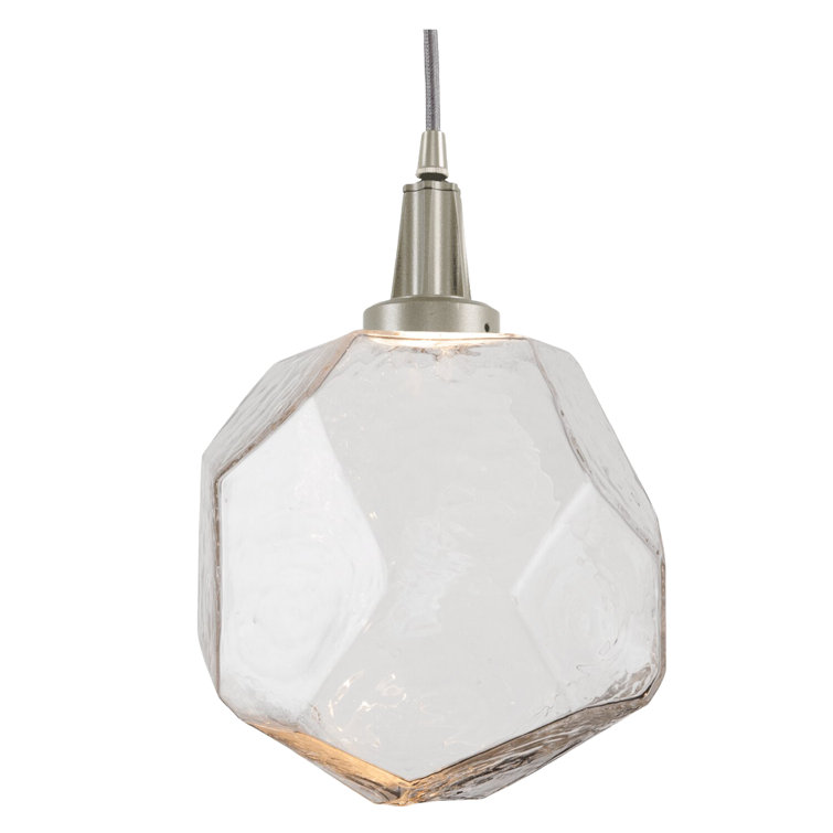 Gem 1-Light LED Geometric Pendant in Metallic Beige Silver with Clear Shade