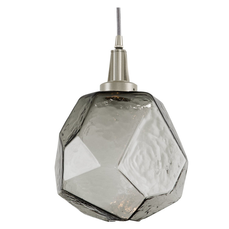 Gem LED Geometric Pendant in Metallic Beige Silver with Smoke Shade