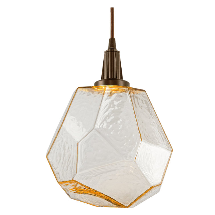 Amber Glass Gem LED Pendant in Flat Bronze