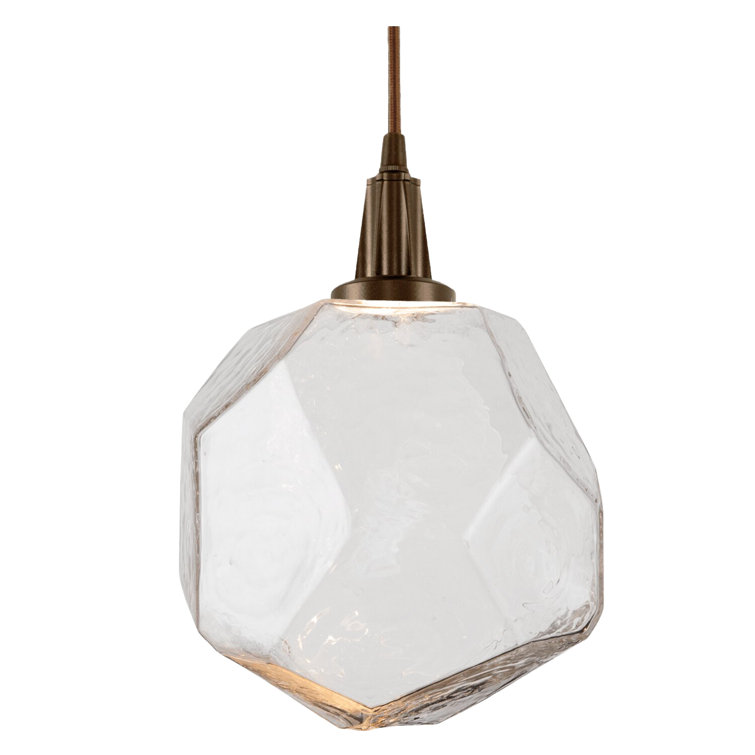 Gem 1-Light LED Geometric Island Pendant in Flat Bronze with Clear Shade