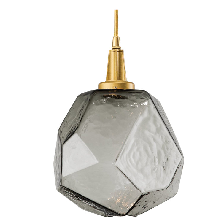 Gem 1-Light LED Geometric Island Pendant in Satin Nickel with Smoke Glass