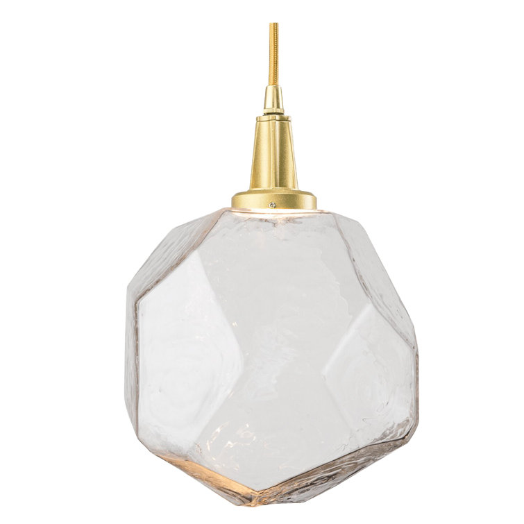 Gem 1-Light LED Geometric Pendant in Metallic Beige Silver with Clear Shade