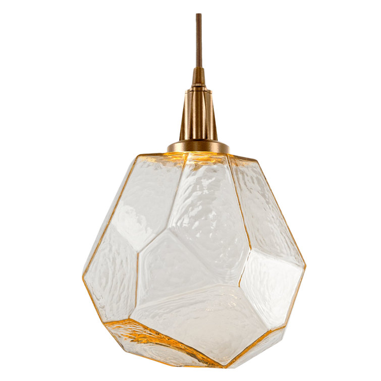 Amber Glass Gem LED Pendant in Flat Bronze