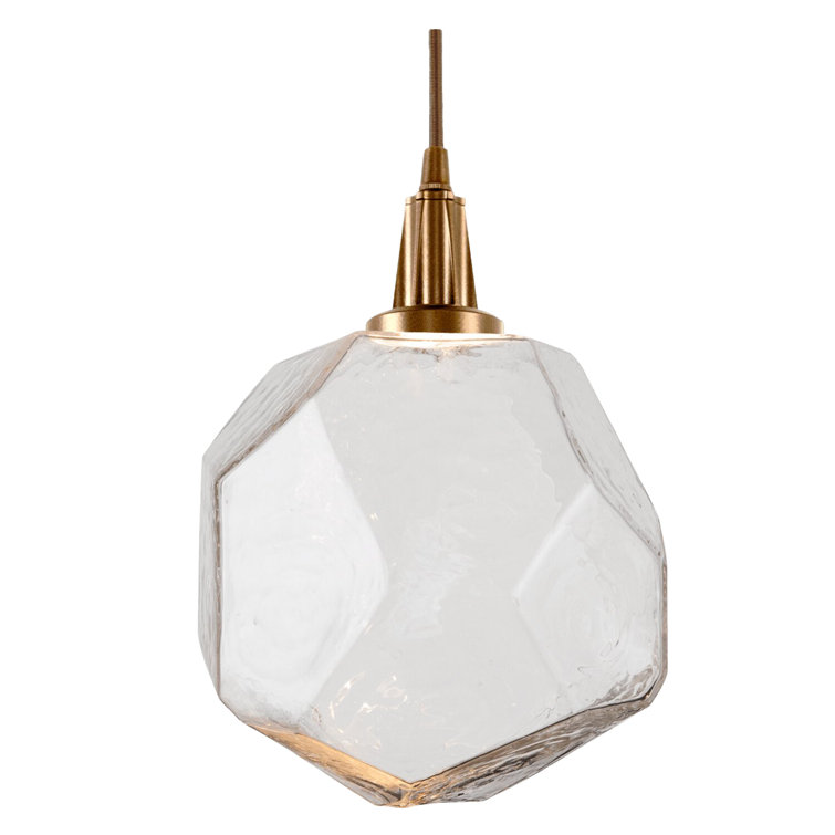 Gem 1-Light LED Geometric Pendant in Metallic Beige Silver with Clear Shade