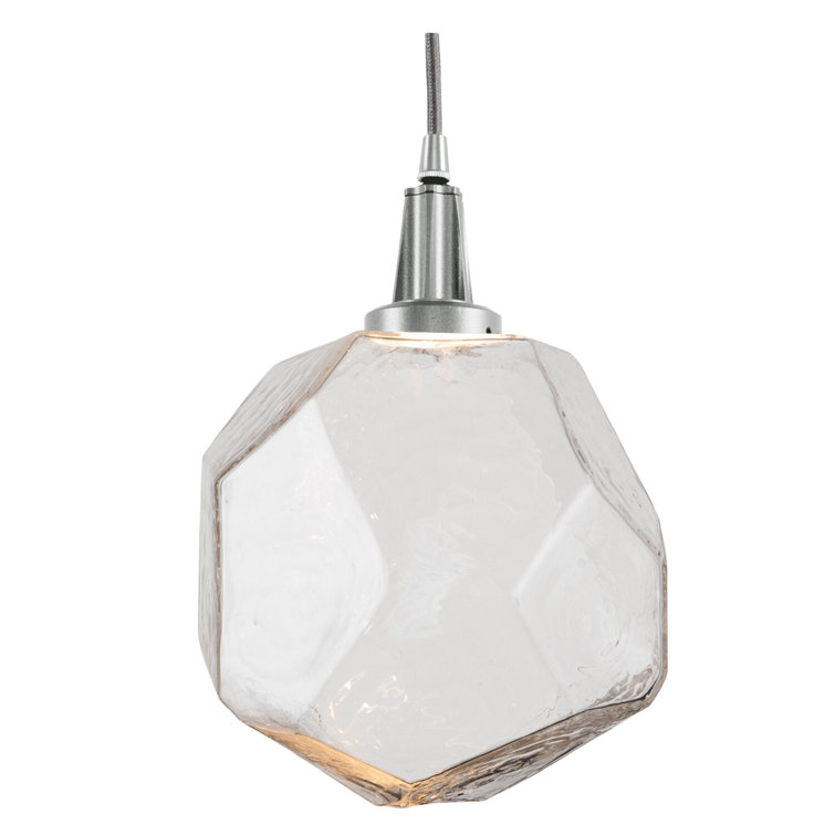 Gem 1-Light LED Geometric Pendant in Metallic Beige Silver with Clear Shade