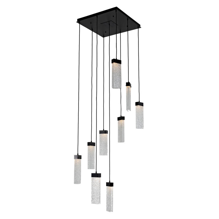 Parallel 9-Light Matte Black LED Glass Drum Pendant