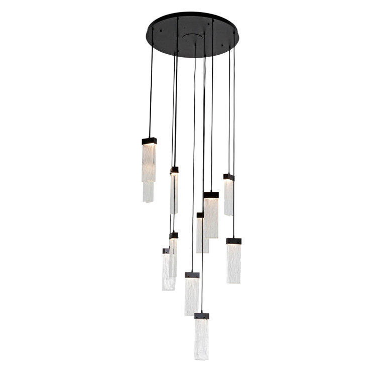 Parallel 11-Light Matte Black LED Cluster Pendant with Clear Granite Glass