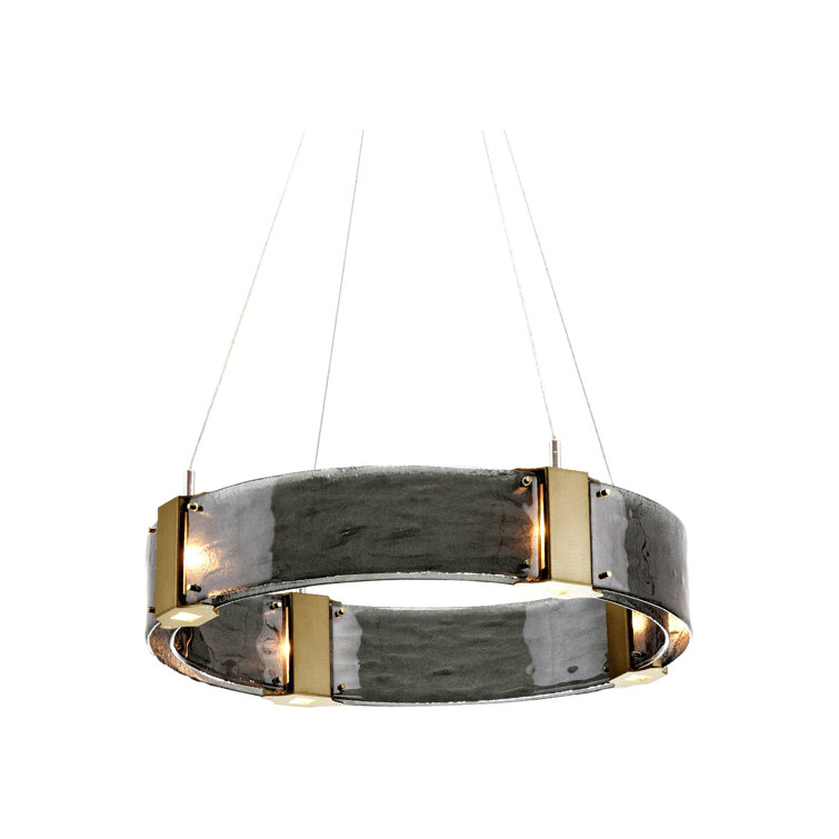 Gilded Brass 24'' LED Ring Chandelier with Crystal Glass Panels
