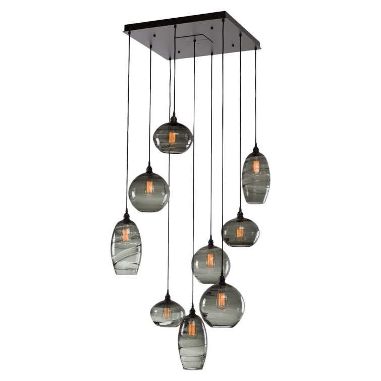 Matte Black Glass Drum Pendant Light with LED