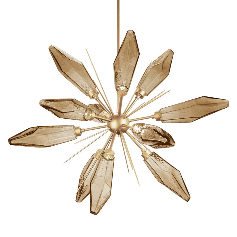 Mid-Century Modern Bronze Crystal Starburst Chandelier 38.1"