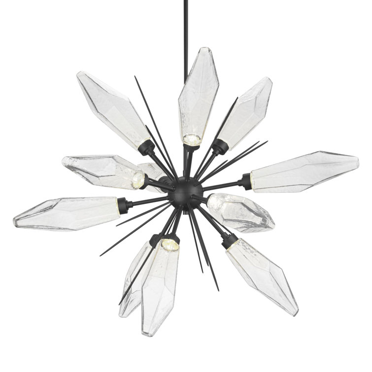 Mid-Century Modern 38'' Matte Black Crystal Starburst Chandelier