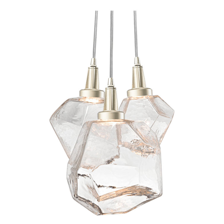Eclat Trio LED Cluster Pendant in Metallic Beige Silver with Clear Glass Shades