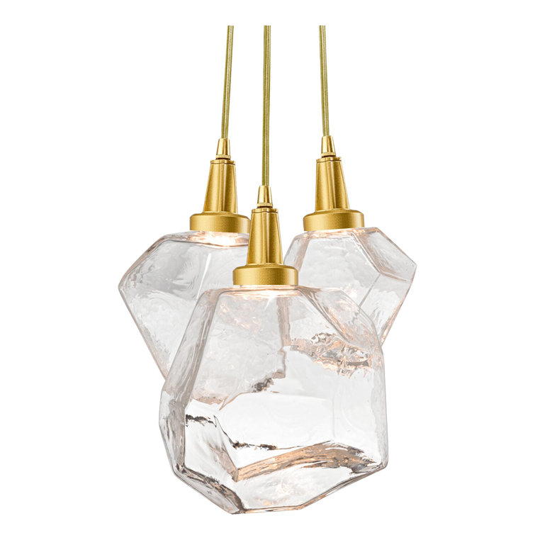 Aurora Gem 3-Light LED Cluster Pendant in Clear and Flat Bronze