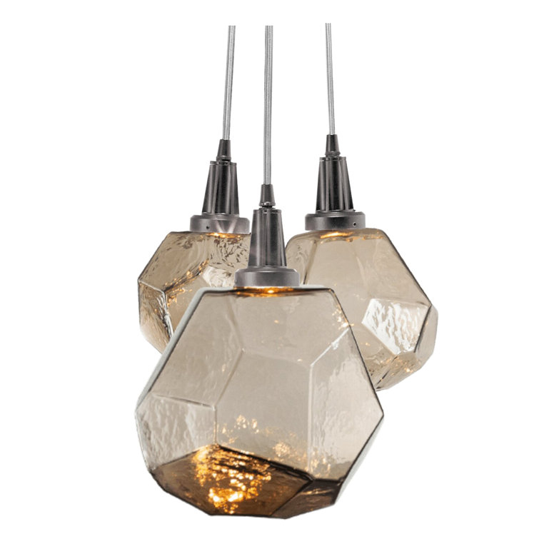 Amber Glass Brass LED Cluster Pendant Light