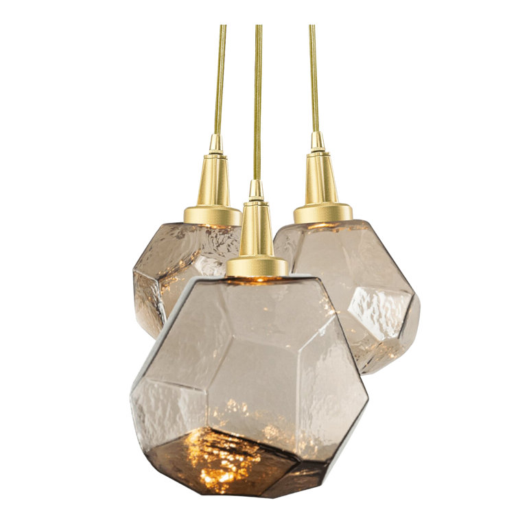 Amber Glass Brass LED Cluster Pendant Light