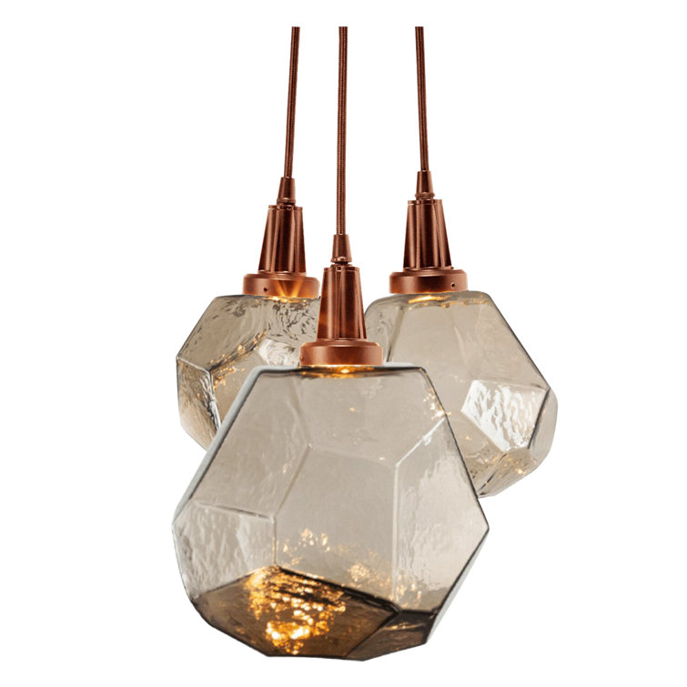 Amber Glass Brass LED Cluster Pendant Light