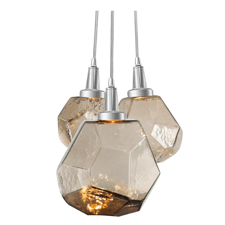 Amber Glass Brass LED Cluster Pendant Light