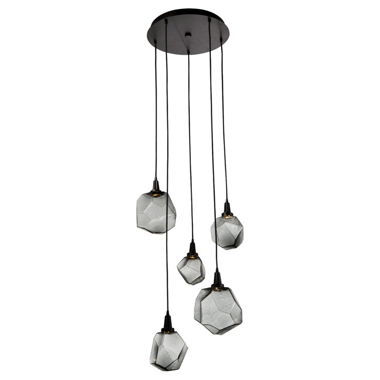 Matte Black Glass Drum Multi Light Pendant