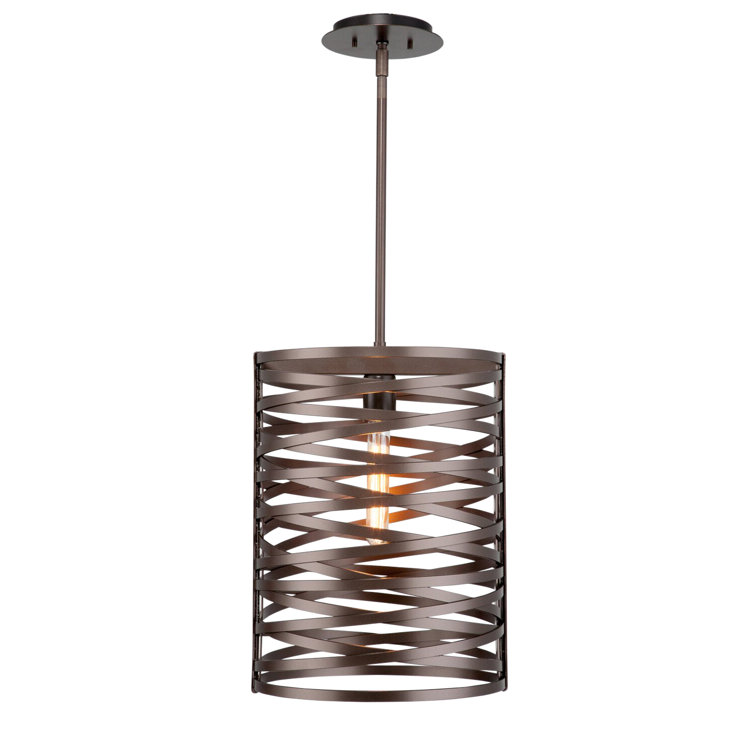 Tempest Bronze and Frosted Glass Mini Drum Pendant Light