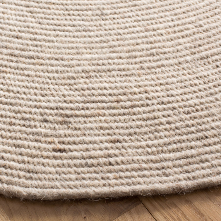 Beige Wool 5' Round Handmade Braided Area Rug
