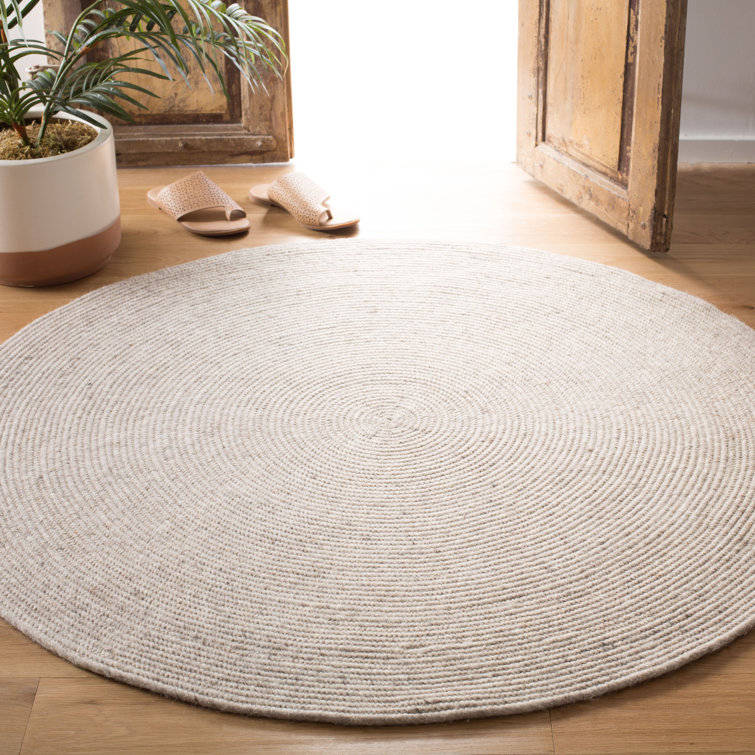 Beige Wool 5' Round Handmade Braided Area Rug