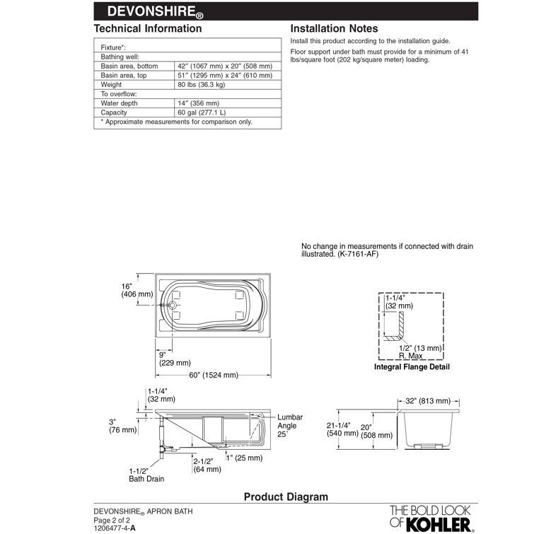 Devonshire 60" White Acrylic Alcove Bathtub with Right-Hand Drain