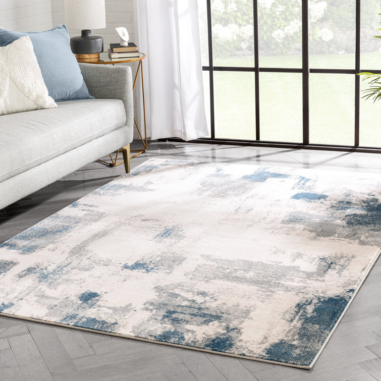 Reversible Rectangular Grey Blue Synthetic Area Rug 5' x 7'