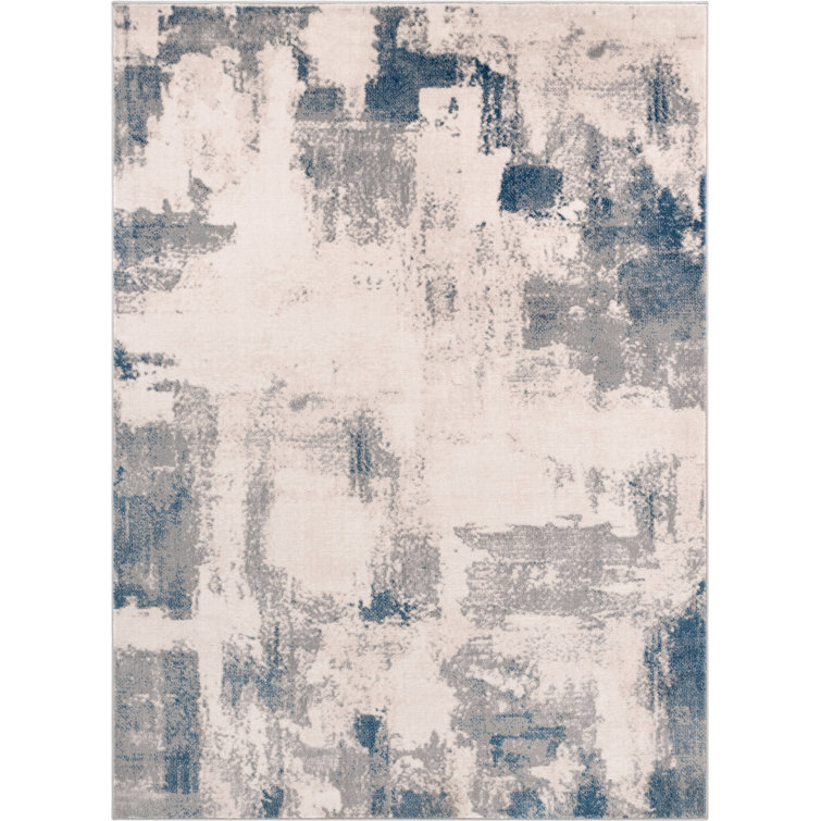 Reversible Rectangular Grey Blue Synthetic Area Rug 5' x 7'