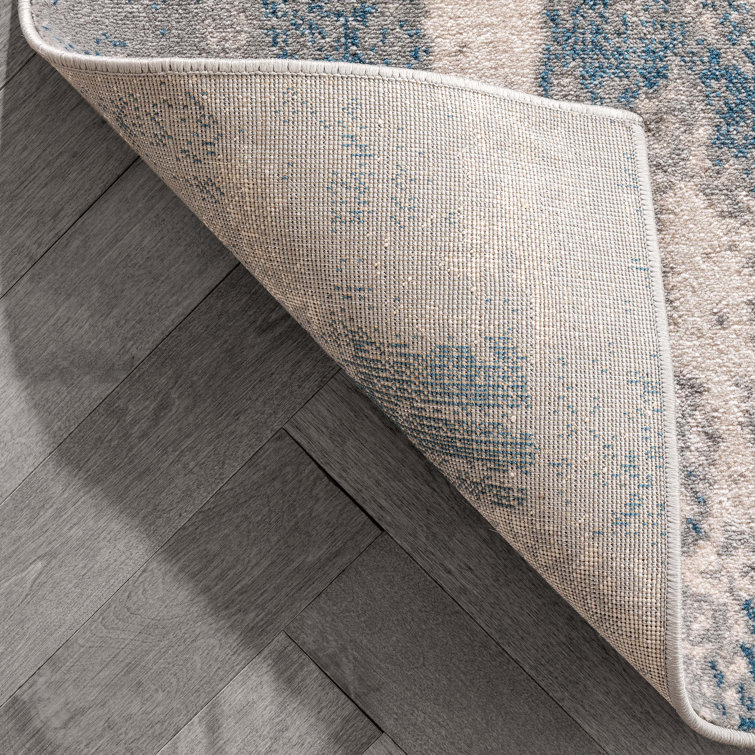 Reversible Rectangular Grey Blue Synthetic Area Rug 5' x 7'