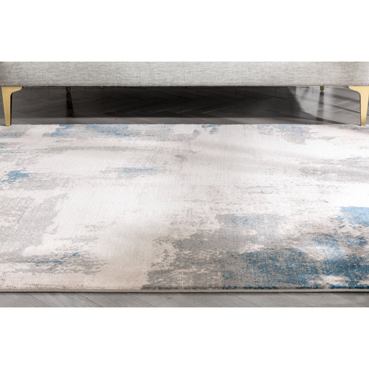 Reversible Rectangular Grey Blue Synthetic Area Rug 5' x 7'