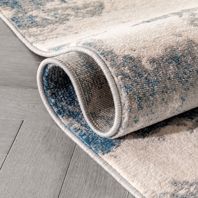 Reversible Rectangular Grey Blue Synthetic Area Rug 5' x 7'