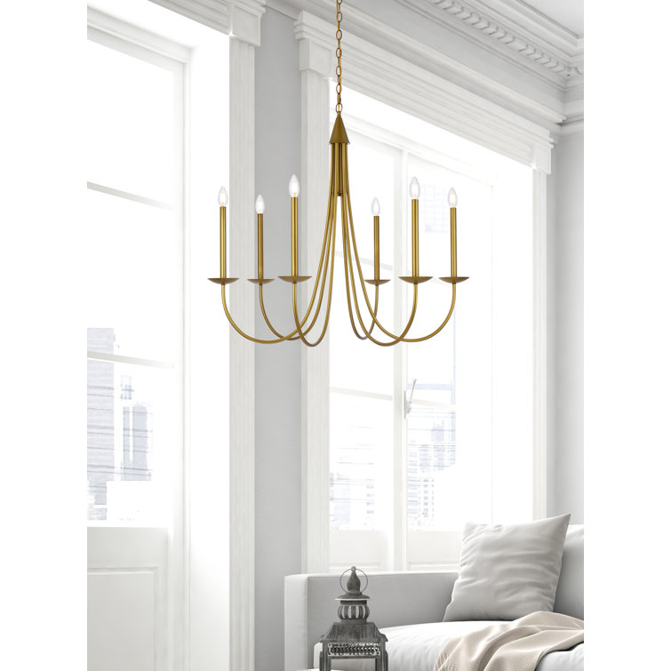 Brass 6-Light Candle Style Chandelier with Adjustable Chain