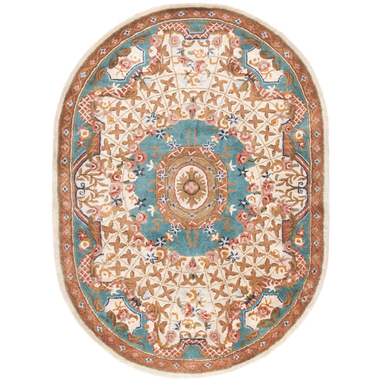 Elegant Ivory Oval Hand-Tufted Wool Area Rug, 7'6" x 9'6"