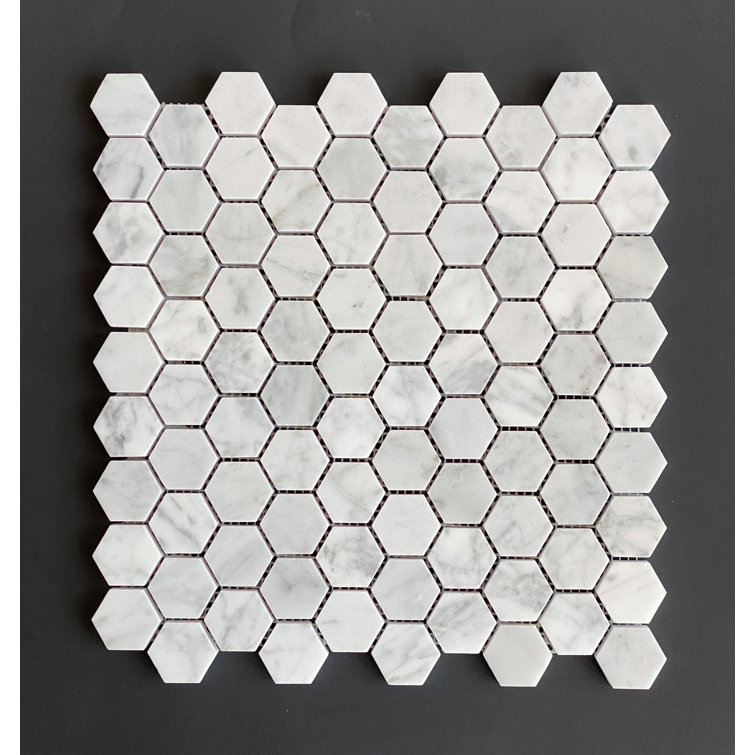 White Carrara Hexagon Marble Mosaic Bathroom Tile