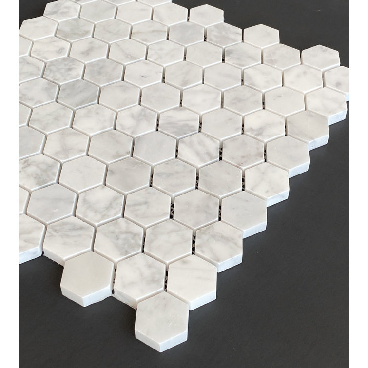 White Carrara Hexagon Marble Mosaic Bathroom Tile