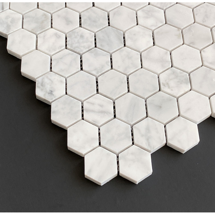 White Carrara Hexagon Marble Mosaic Bathroom Tile