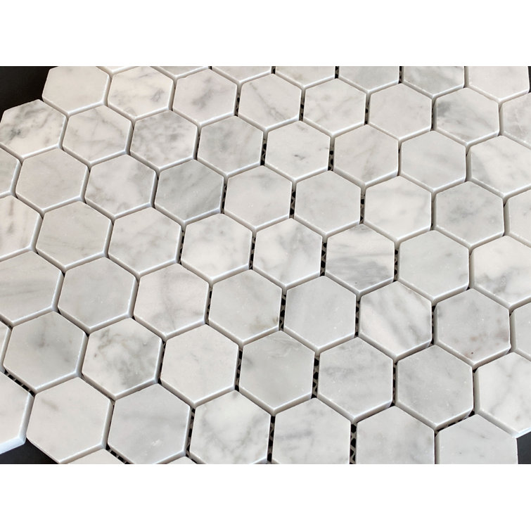 White Carrara Hexagon Marble Mosaic Bathroom Tile