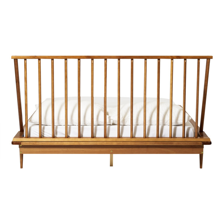Elegant Queen Pine Spindle Bed with Headboard and Storage Drawer