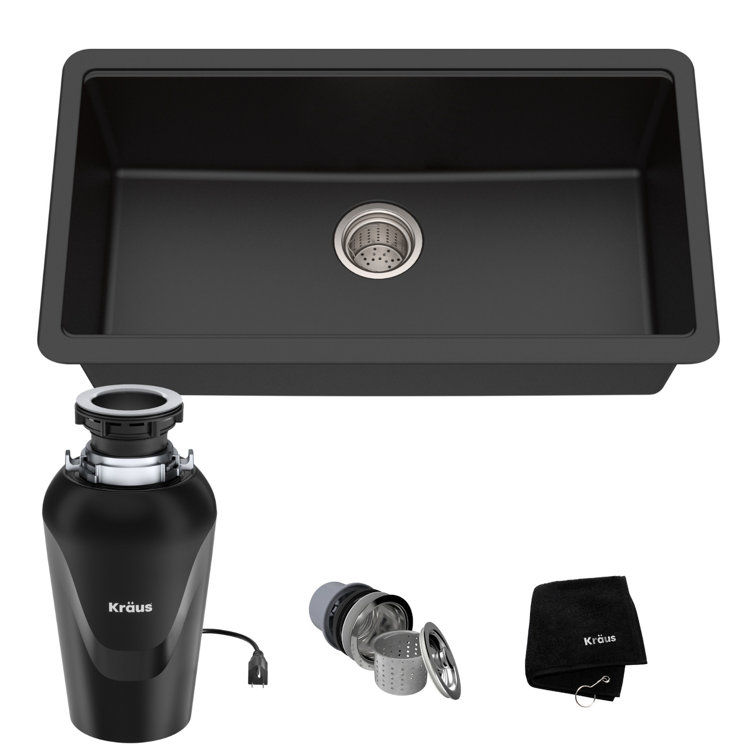 Black Onyx Granite 31-Inch Undermount Single Bowl Kitchen Sink with WasteGuard