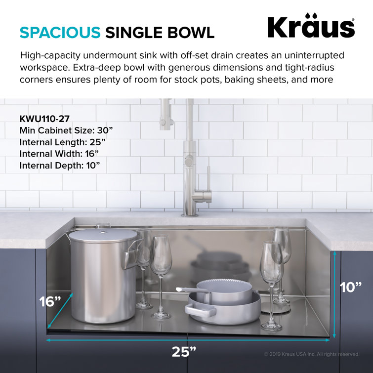 Kore 27" Stainless Steel Drop-In Kitchen Sink with Accessories