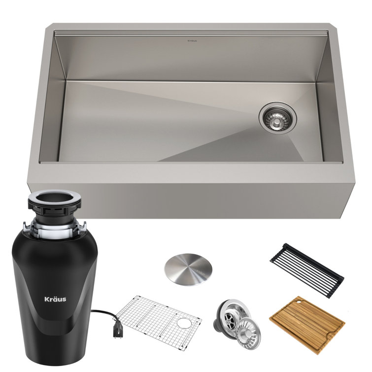 Kore 33" Stainless Steel Farmhouse Kitchen Sink with Accessories