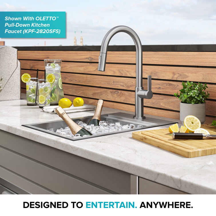 Kore 15" Stainless Steel Outdoor Workstation Sink with Bamboo Cutting Board