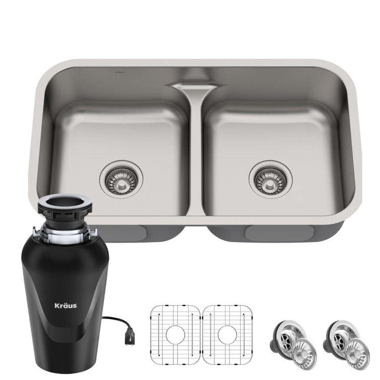 Premier 32-Inch Stainless Steel Double Bowl Undermount Kitchen Sink