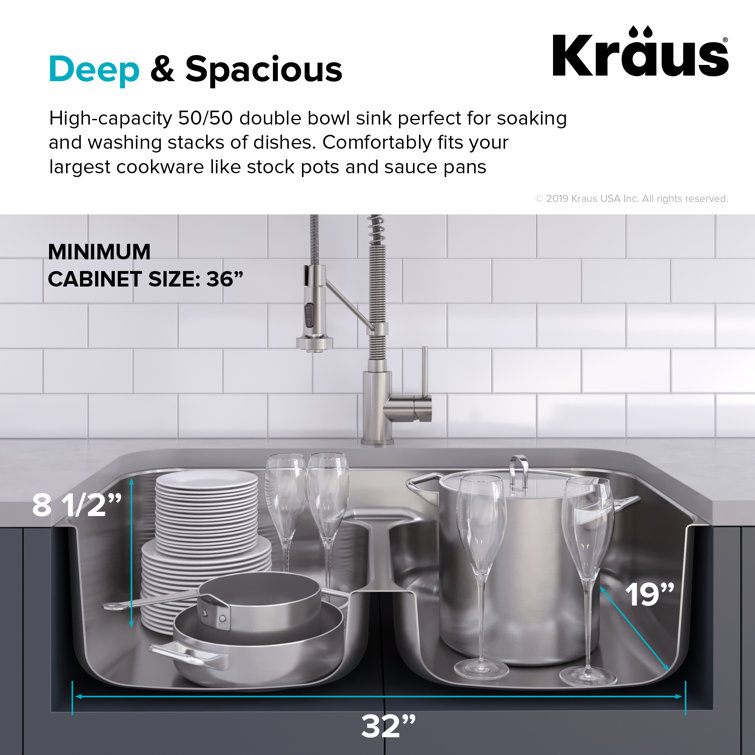 Premier 32-Inch Stainless Steel Double Bowl Undermount Kitchen Sink