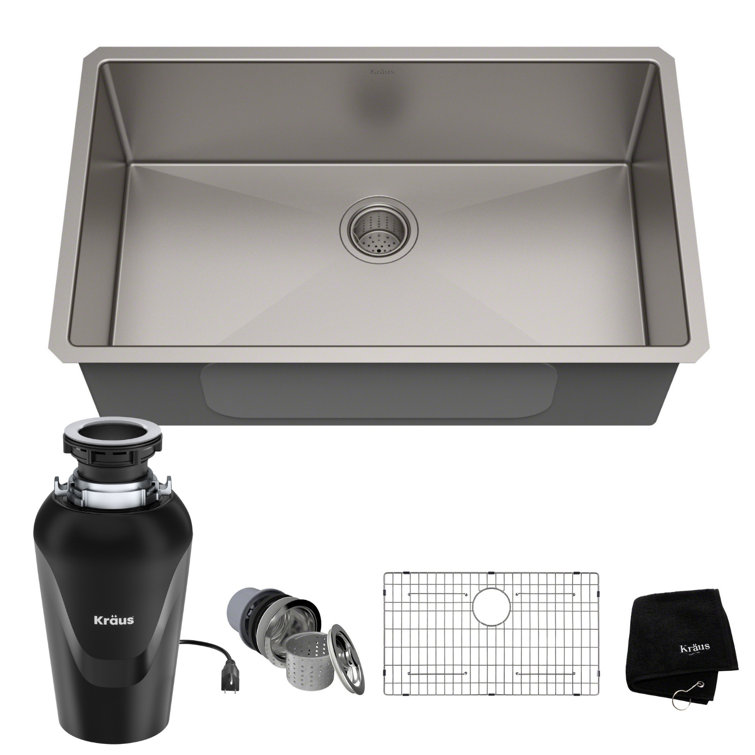 32-Inch Stainless Steel Single Bowl Undermount Kitchen Sink with Garbage Disposal