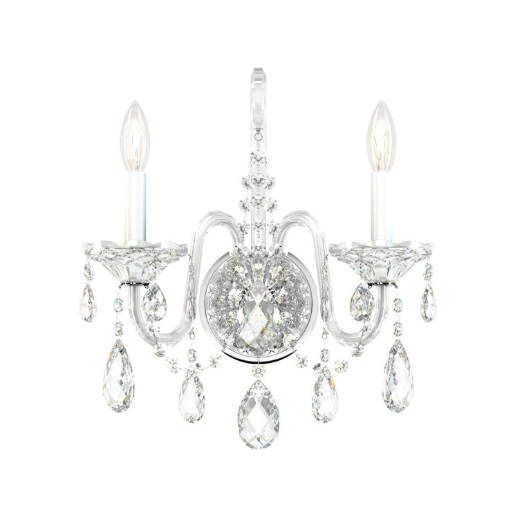 Sterling Polished Silver 2-Light Sconce with Clear Heritage Crystals
