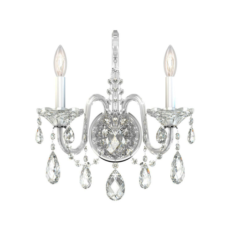 Sterling Polished Silver 2-Light Sconce with Clear Heritage Crystals