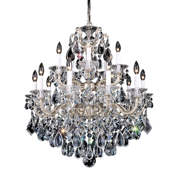 Antique Silver 15-Light Crystal Chandelier with Heritage Clear Crystals