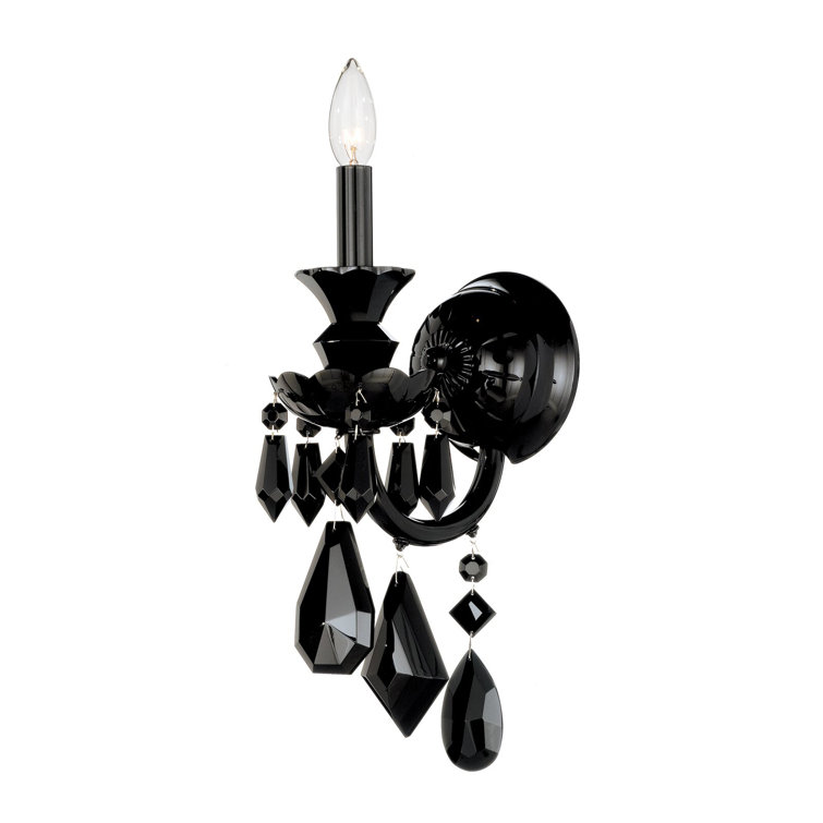 Elegant Jet Black 17" Handcrafted Crystal Wall Sconce